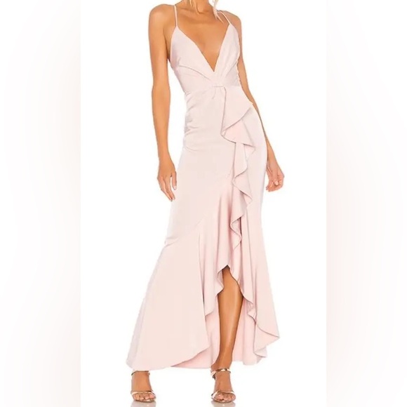 NBD Revolve Light Me Up Ruffle Blush Pink Gown - Picture 1 of 7